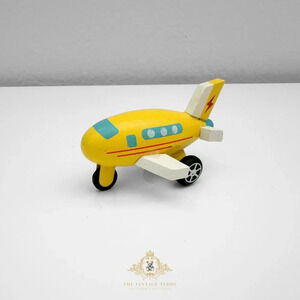 NWT Cute Mini Wooden Passenger Airplane Toy Yellow & Aqua Children Toys Ages 5+